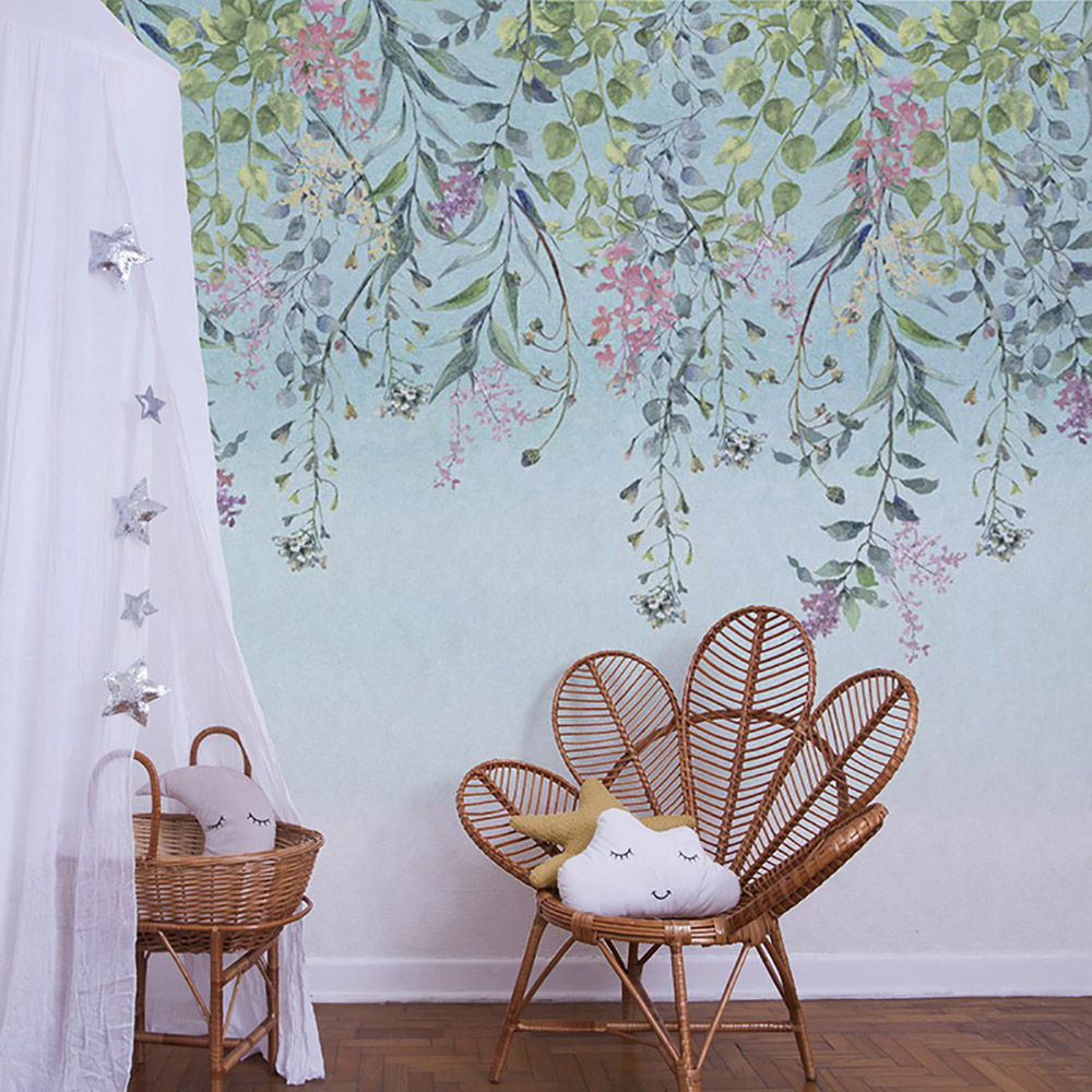 Painel Botânico Aquarelado - Imagem de Ambiente