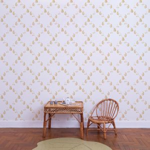 Papel Frutas Losango Mostarda - Imagem de Ambiente