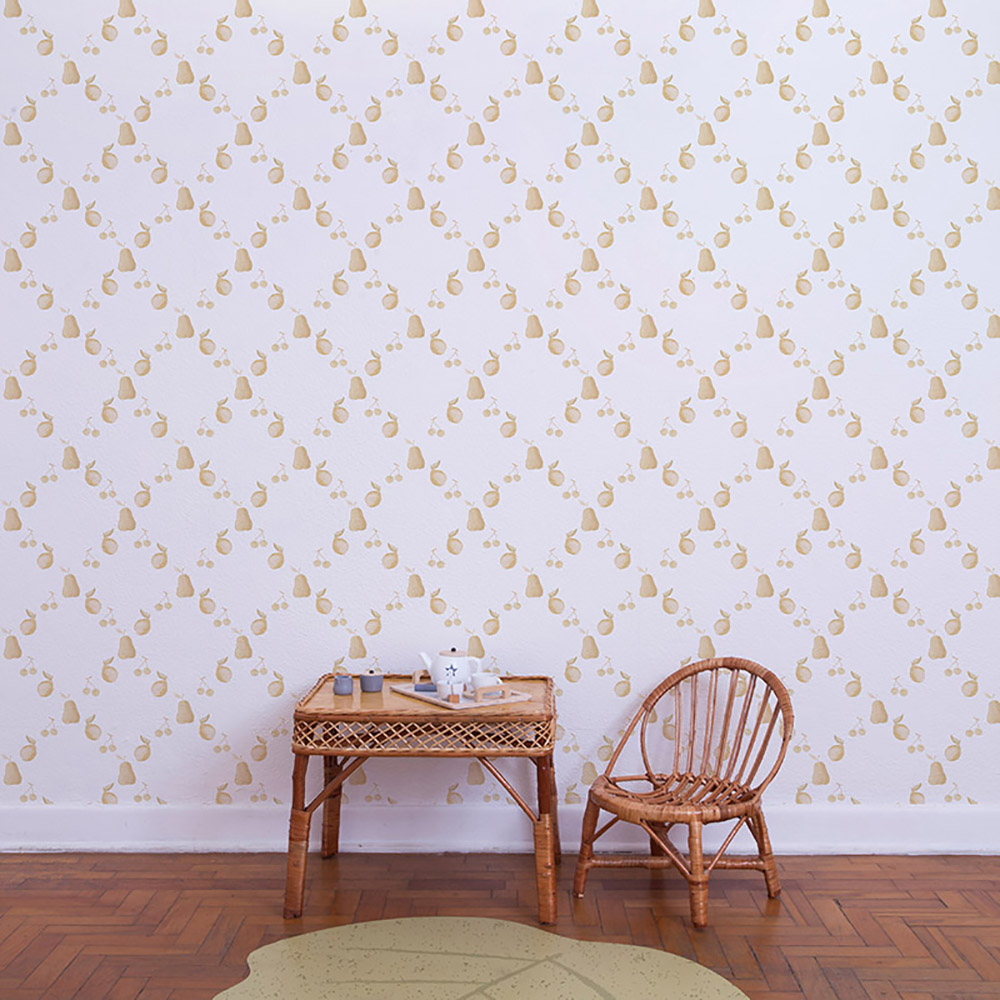 Papel Frutas Losango Mostarda - Imagem de Ambiente