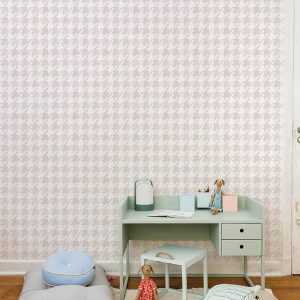 Papel Pied de Poule Aquarela Rosa - Imagem de Ambiente