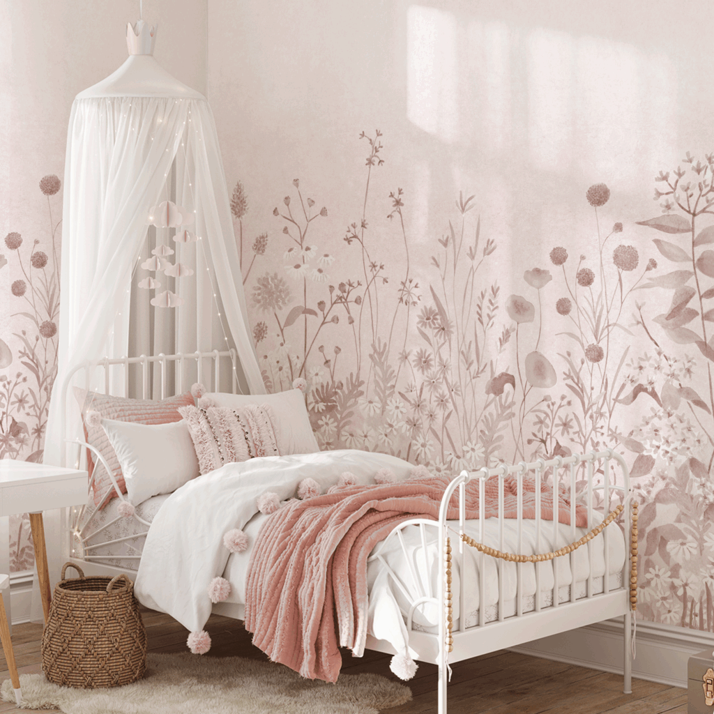 Painel Jardim Repleto Rosa - Imagem de Ambiente