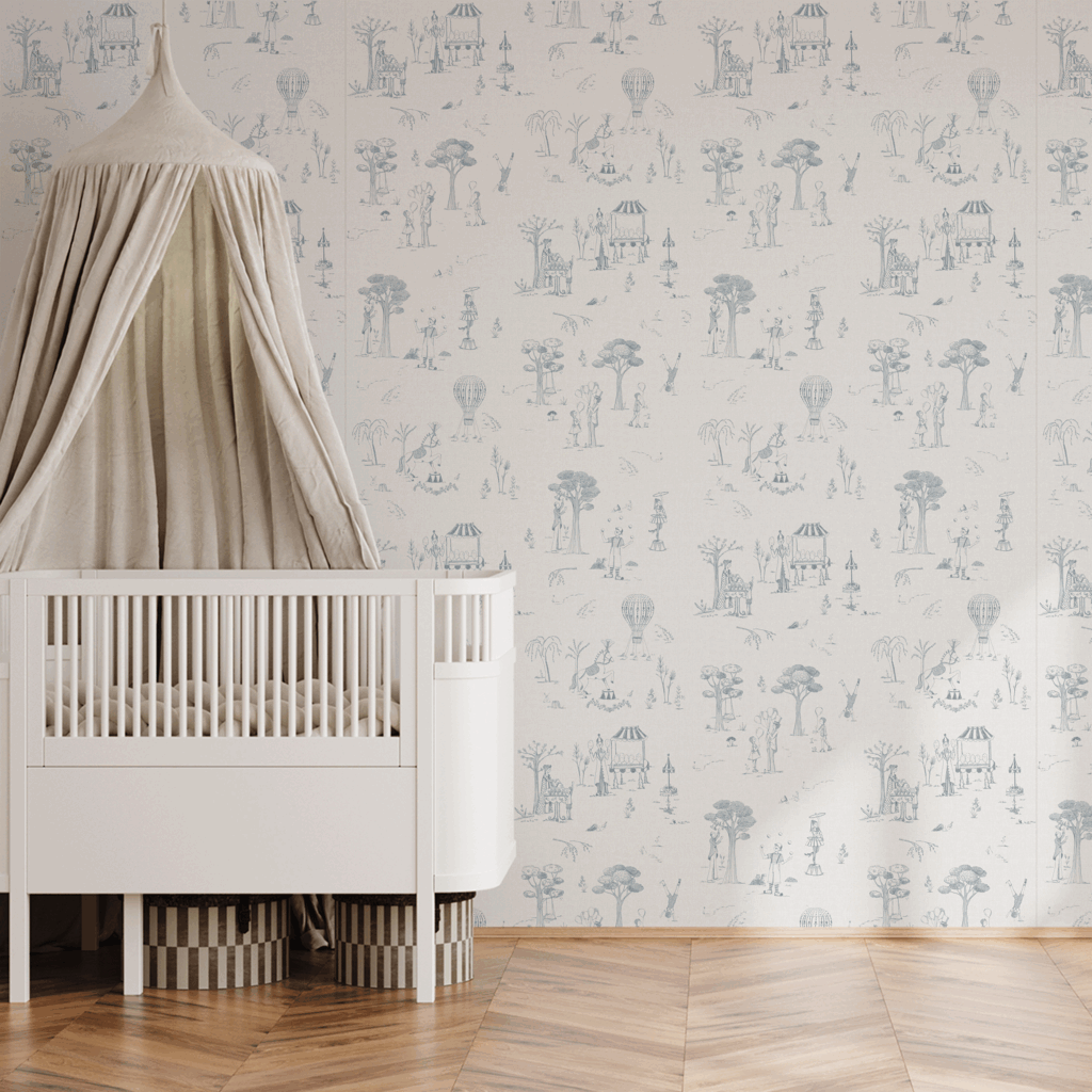 Papel Circo Toile de Jouy Azul - Imagem de Ambiente