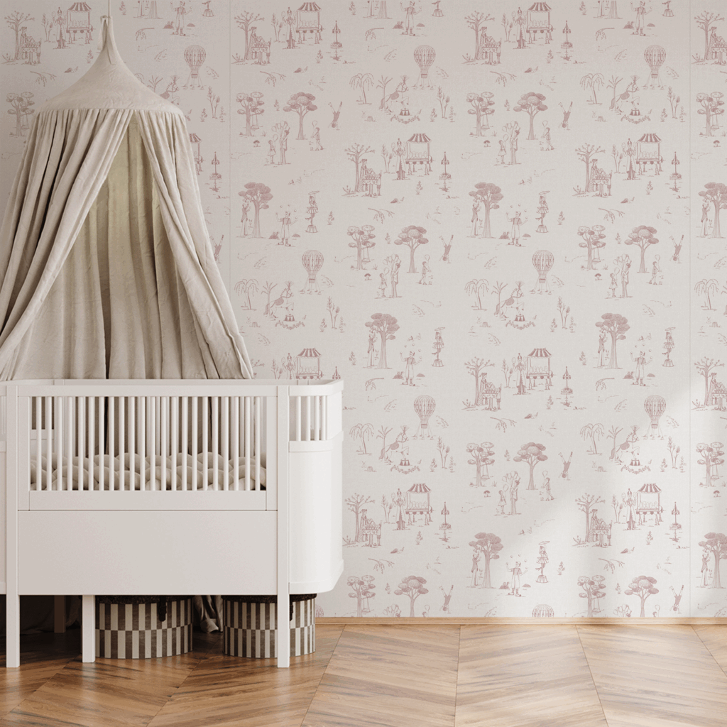 Papel Circo Toile de Jouy Rosa - Imagem de Ambiente