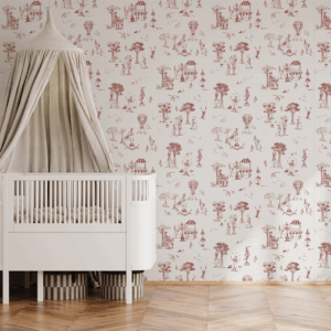 Papel Circo Toile de Jouy Vermelho - Imagem de Ambiente