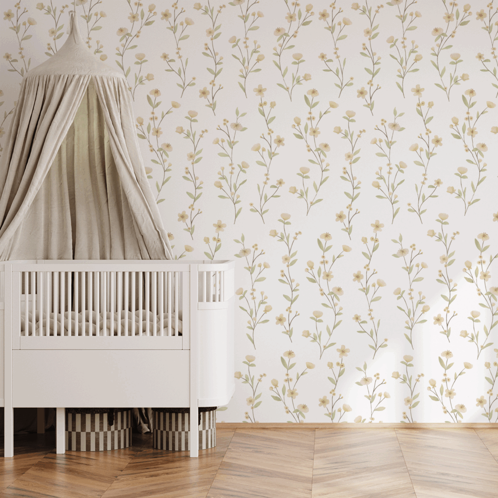 Papel Floral Ramalhetes Amarelo - Imagem de Ambiente