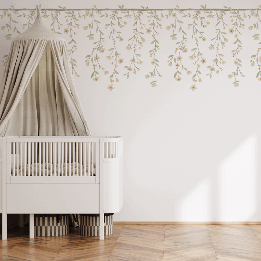 Papel Floral Ramalhetes Cascata Amarelo - Imagem de Ambiente