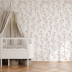 Papel Floral Ramalhetes Rosa - Imagem de Ambiente