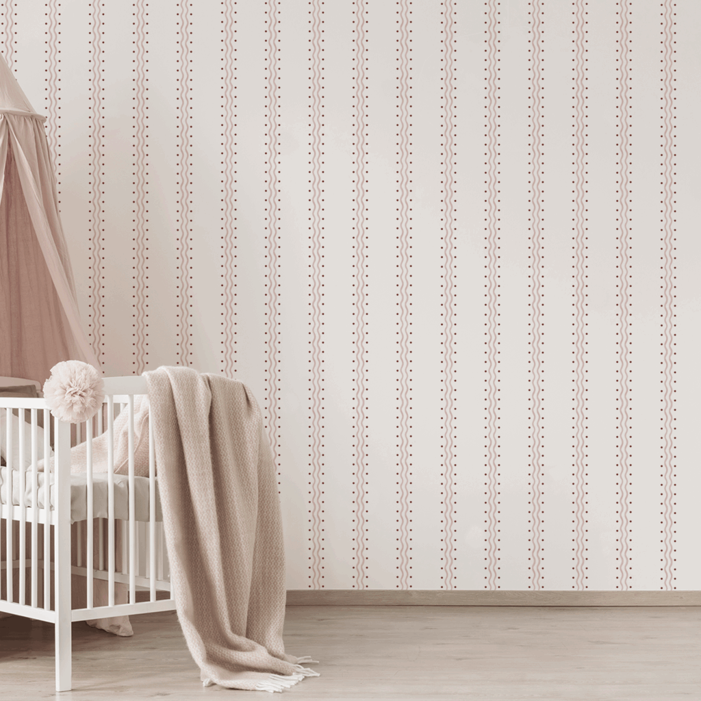 Papel Listras Meia Lua Rosa Vermelho - Imagem de Ambiente