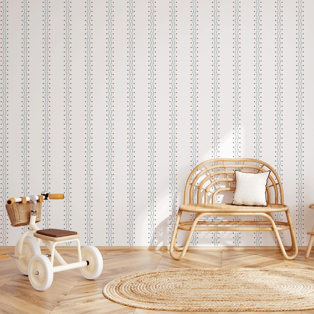 Papel Ondinhas Duplas Azul Vermelho - Imagem de Ambiente