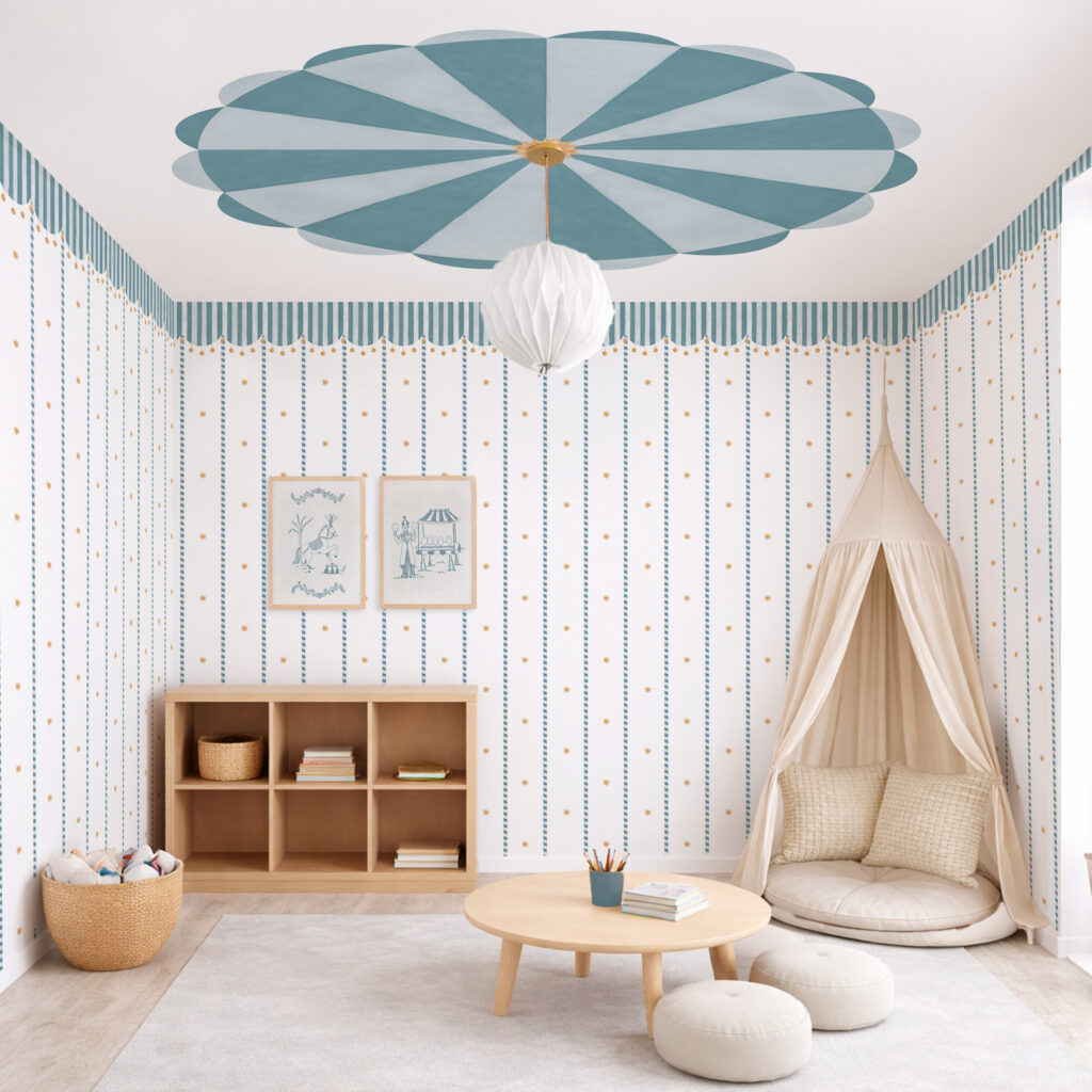 Papel Teto Circo Azul - Imagem de Ambiente