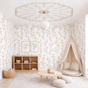 Papel Teto Ramalhetes Cascata Amarelo - Imagem de Ambiente