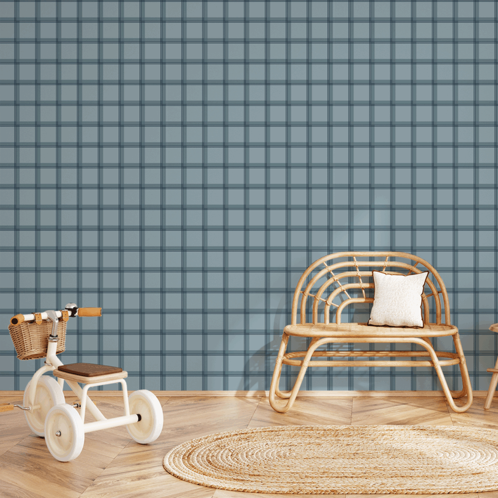 Papel Xadrez Duplo Azul Indigo - Imagem de Ambiente