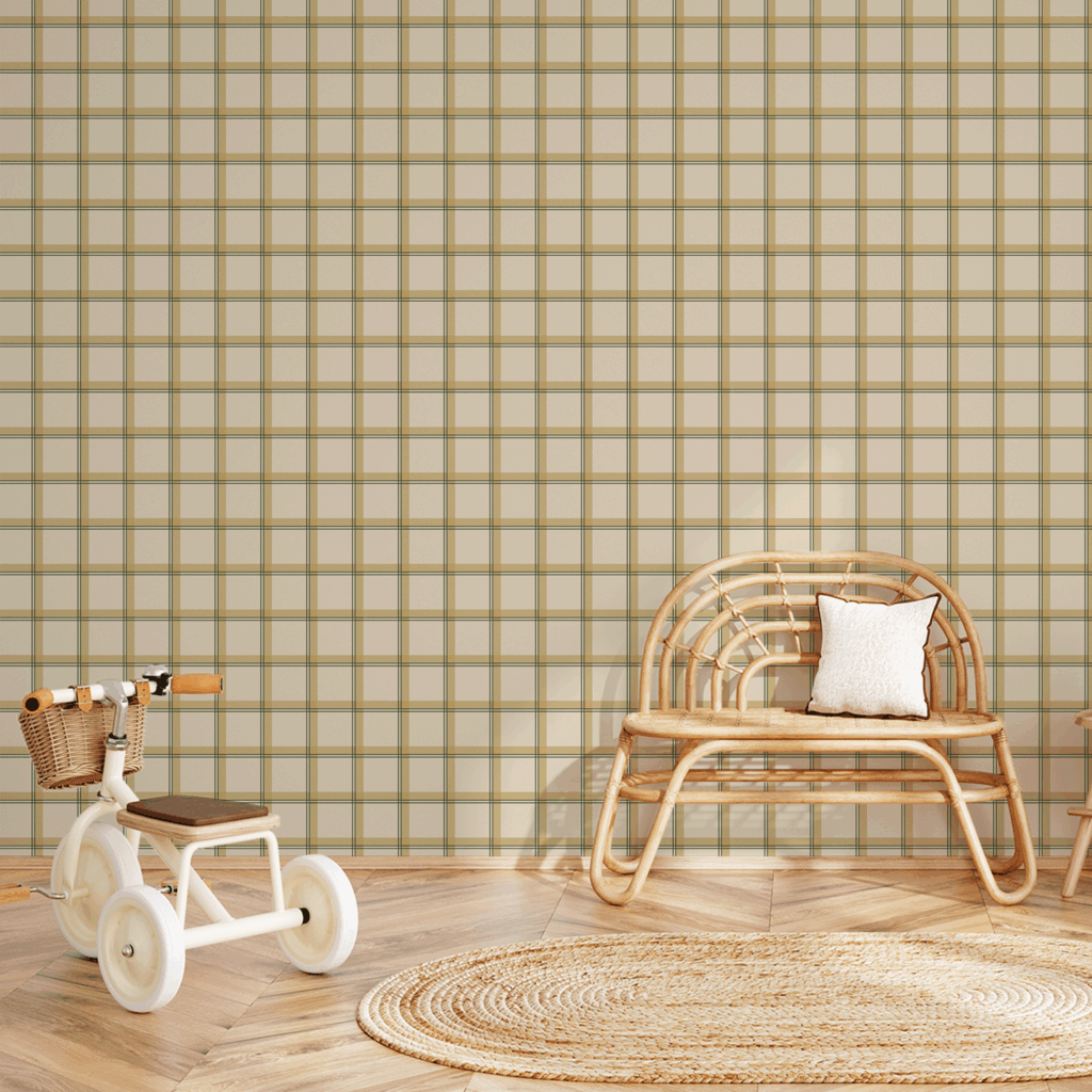 Papel Xadrez Duplo Mostarda Verde - Imagem de Ambiente