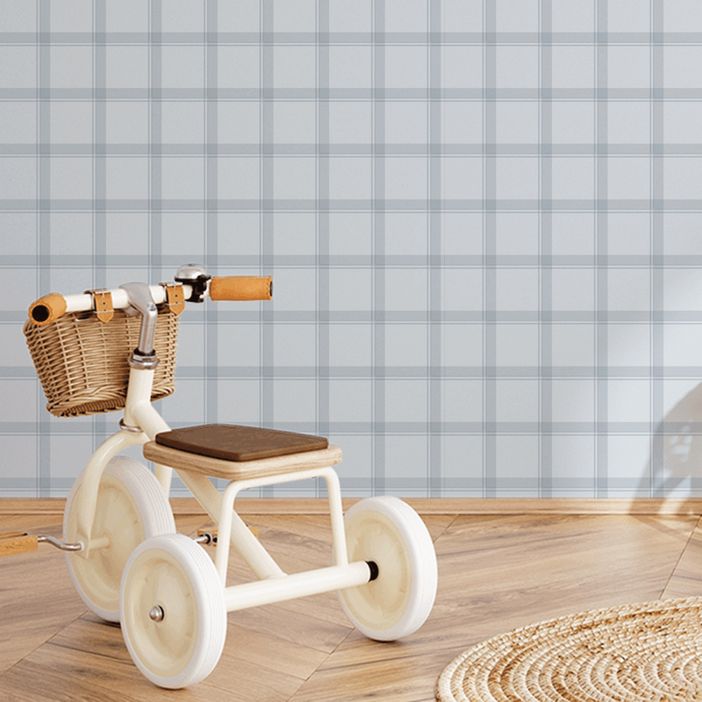 Papel Xadrez Duplo Pastel Azul - Imagem de Ambiente