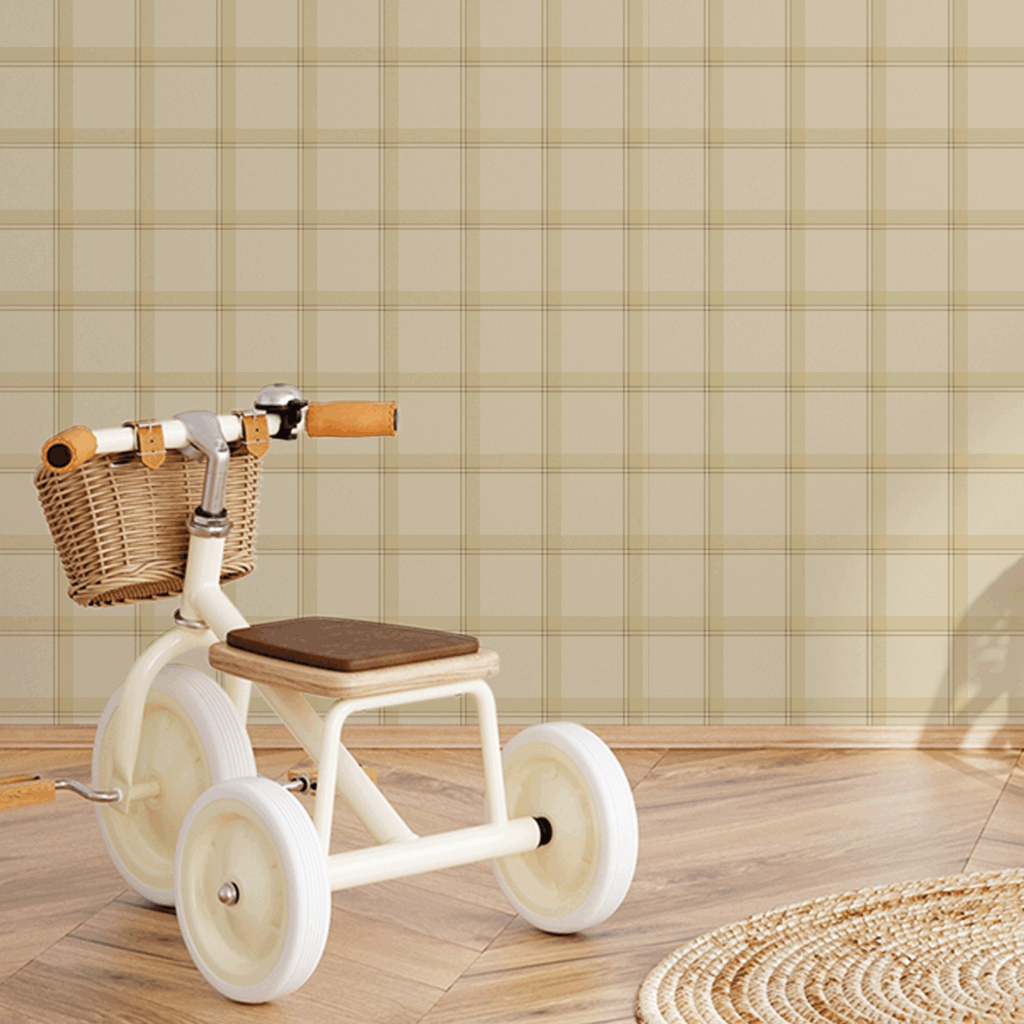 Papel Xadrez Duplo Pastel Mostarda - Imagem de Ambiente