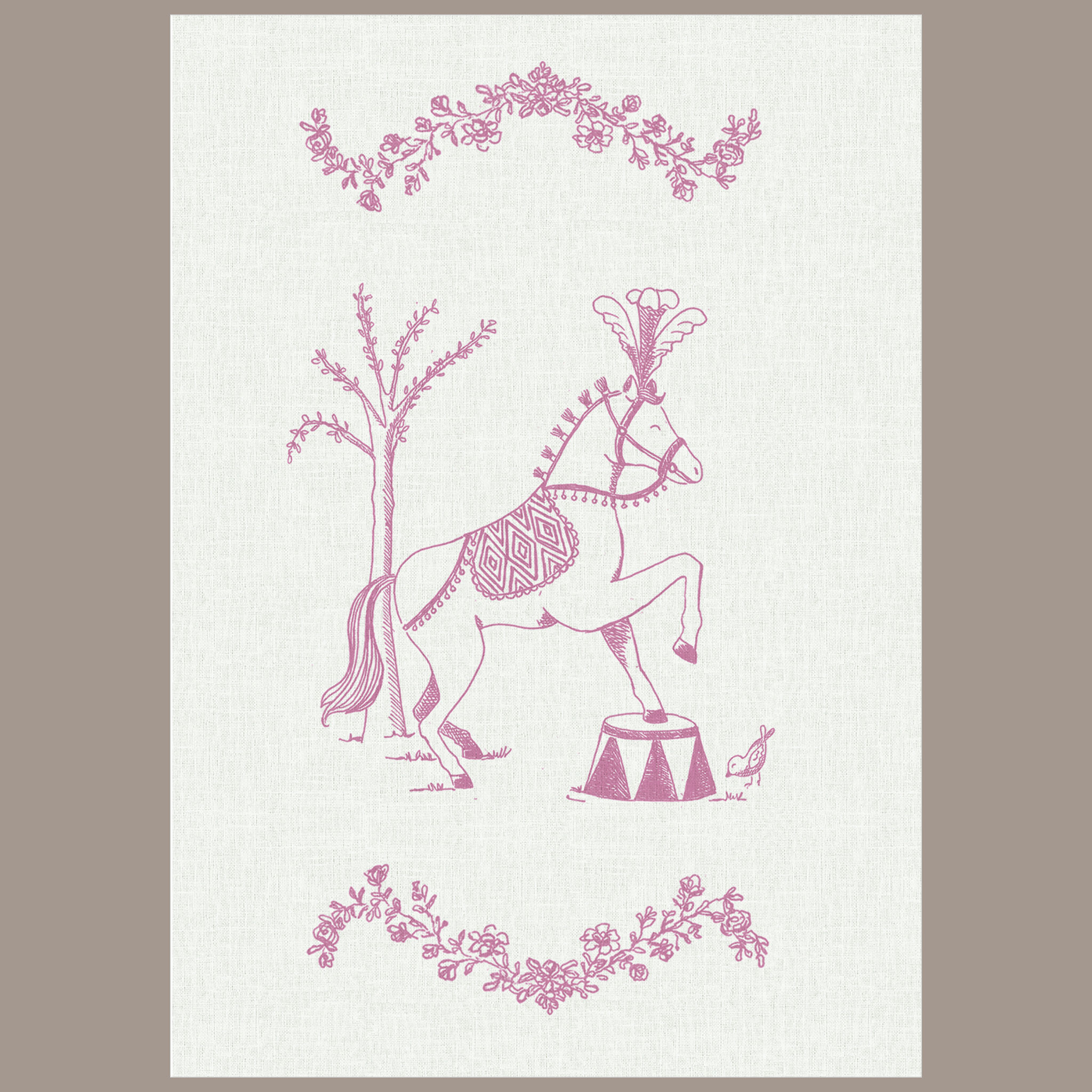 Quadrinho Circo Toile Rosa Cavalo